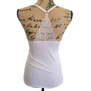 Laura Ashley size medium pastel pale pink bralet tank lace racerback no padding